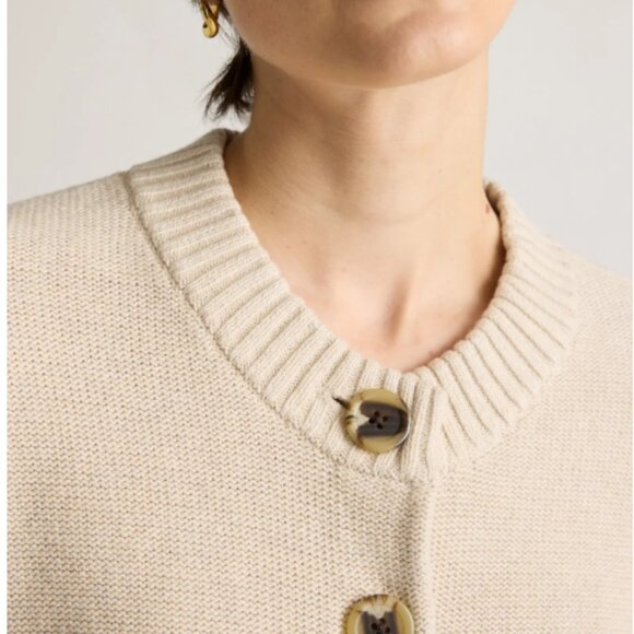 🍂 NWT Quince 100% Organic Cotton Button Front Cardigan – Speckled Beige, Size M - Picture 4 of 11